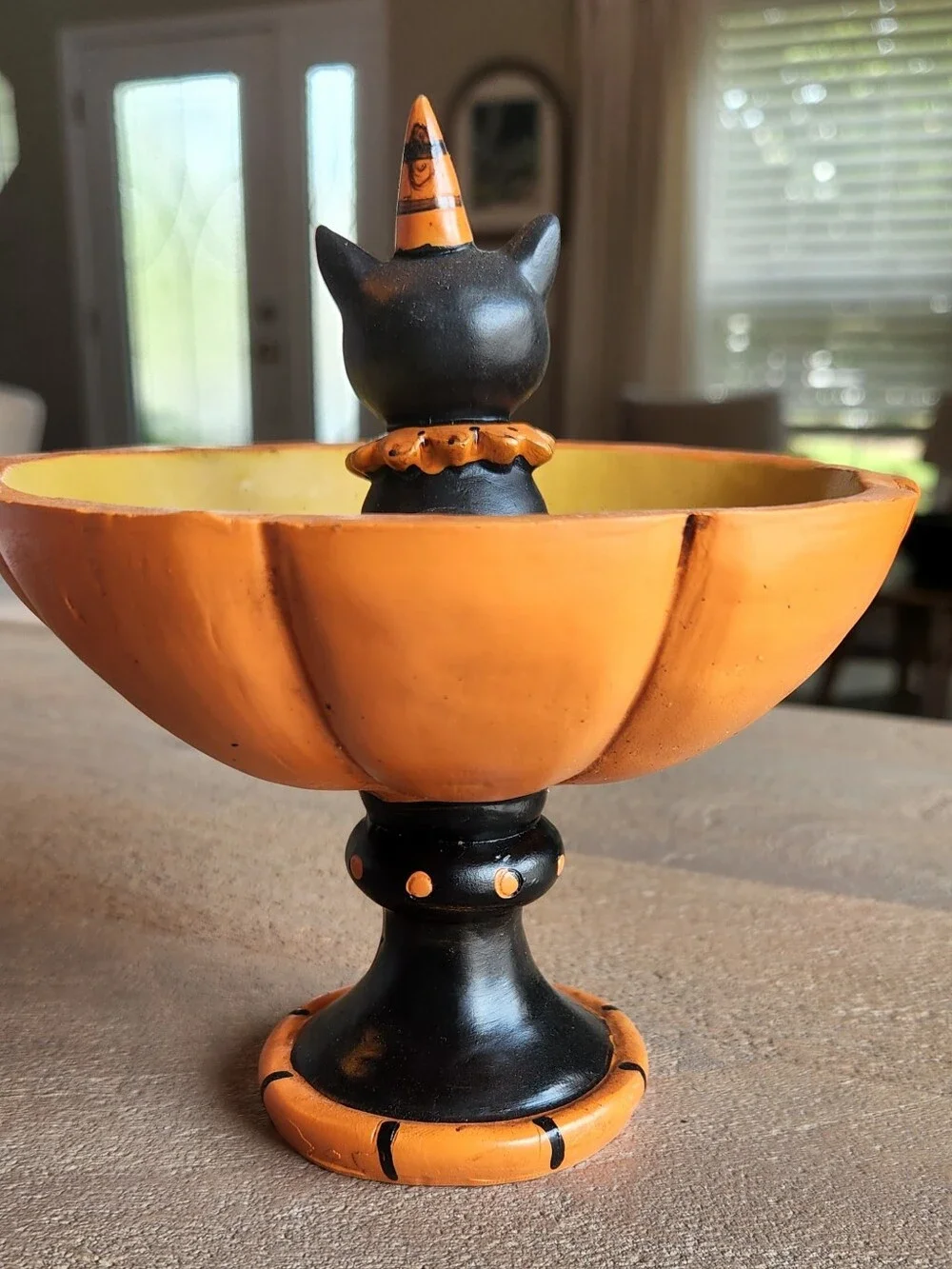 Johanna Parker HALLOWEEN Black Cat In JOL Pedestal Treat BOWL 6.75” Decoration
